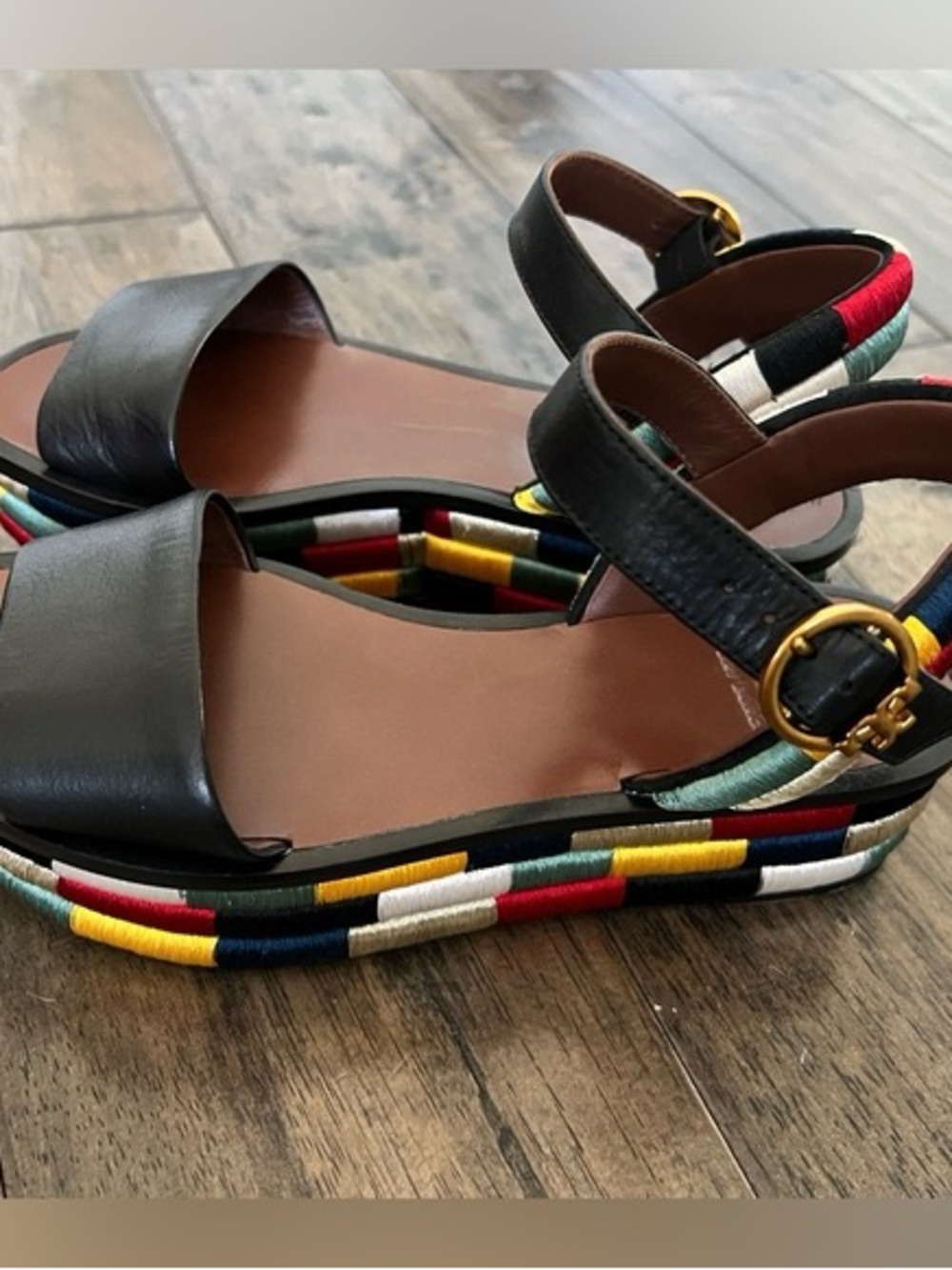 Tory Burch Camilla platform sandal w/stitched colorful bottom and leather upper - Picture 5 of 13